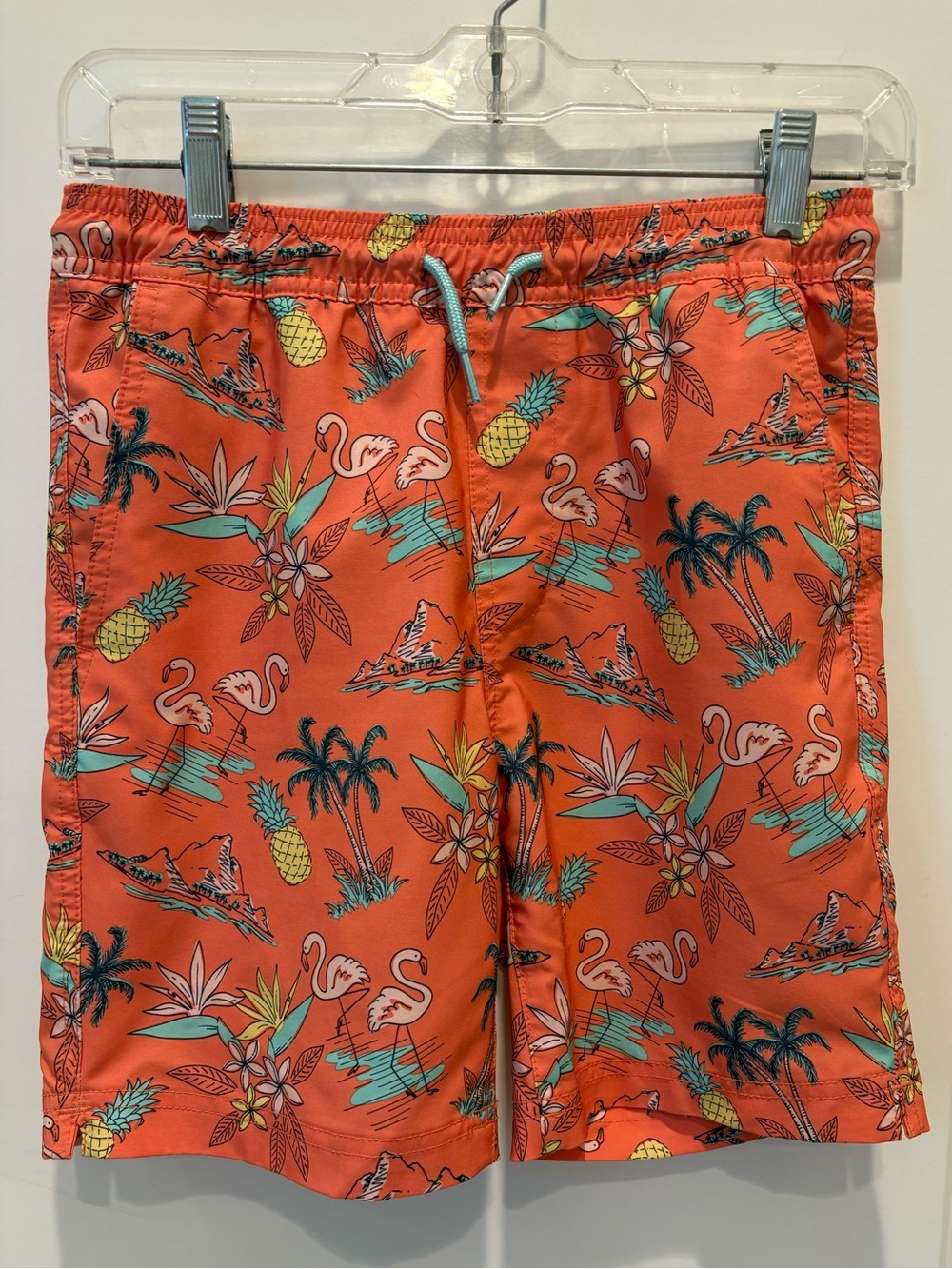 Blue Crown Tropical Flamingo Swim Trunks Men’s Medium Orange Beach Shorts